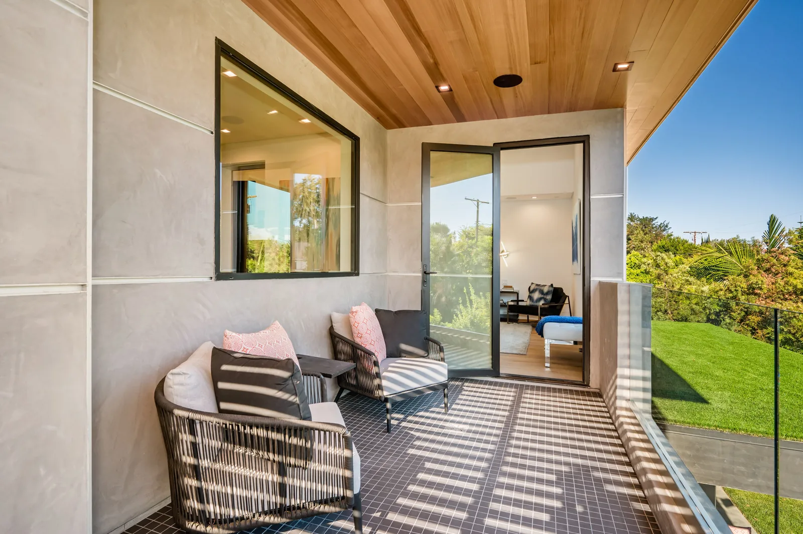Single glass patio door opening onto a deck