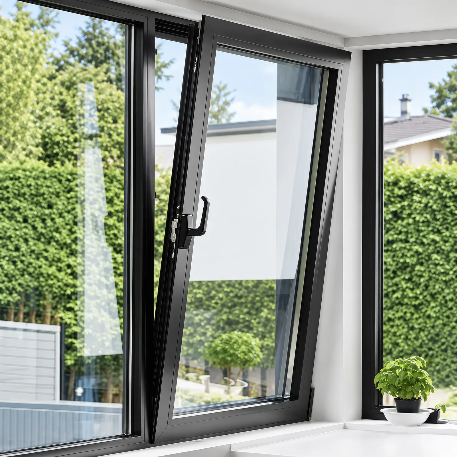 Tilt-turn window in tilt position, top leaning in